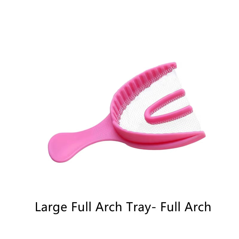 100/200Pcs Dental Bite Impression Trays Triple Registration Net Denture Tray with Mesh Disposable Plastic Teeth Holder Half Arch